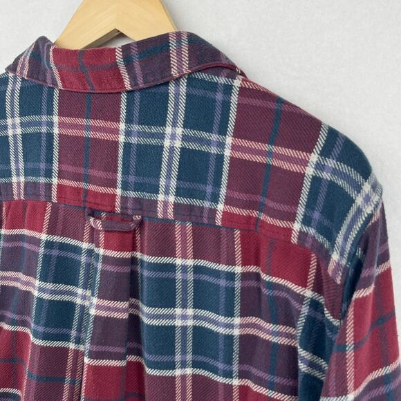 LL BEAN Shirt Womens L Flannel Plaid Cropped Crafted Popover Long Sleeve Red - Picture 7 of 14